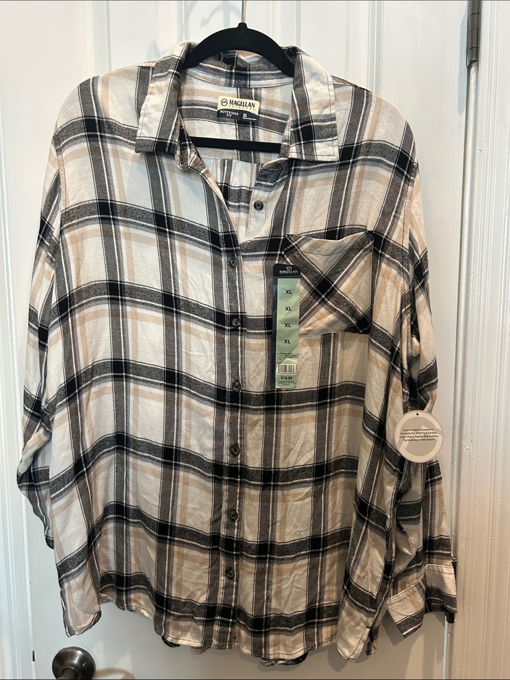 Magellan Outdoors Plaid Button-Up Shirt - Black, White, Tan